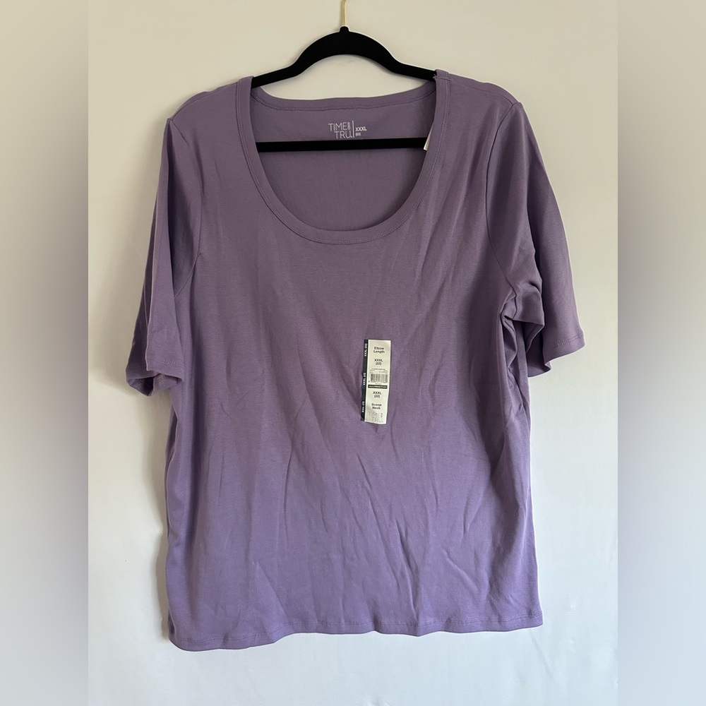 Women's Time and Tru Scoop Neck Elbow Length Top Purple XXXL New